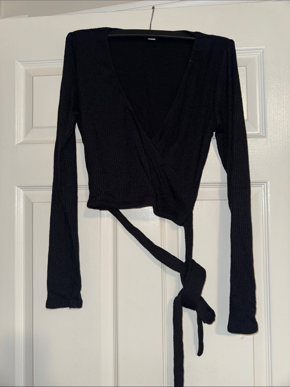 Garage Black Ribbed Wrap Crop Top